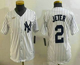 Youth New York Yankees #2 Derek Jeter White Throwback Stitched Cool Base Nike Jersey