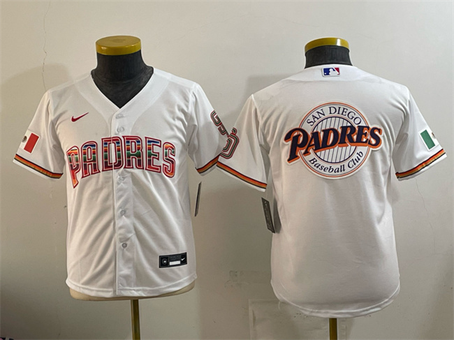 Youth San Diego Padres Team Big Logo White Mexico Cool Base Stitched Baseball Jersey