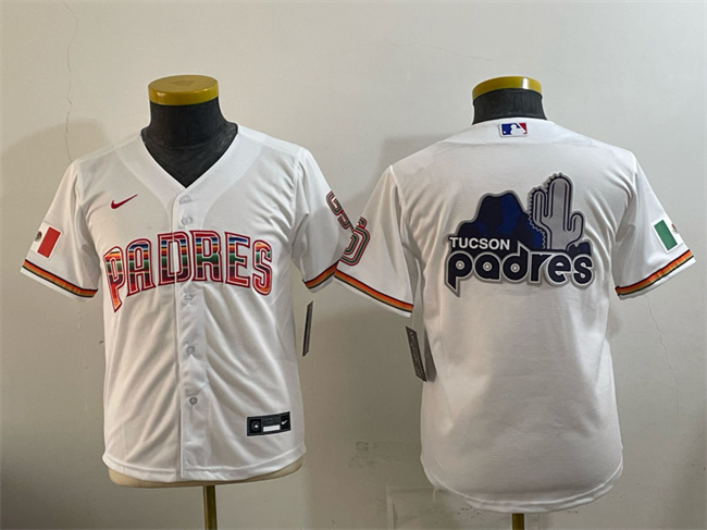 Youth San Diego Padres Team Big Logo White Mexico Cool Base Stitched Baseball Jerseys