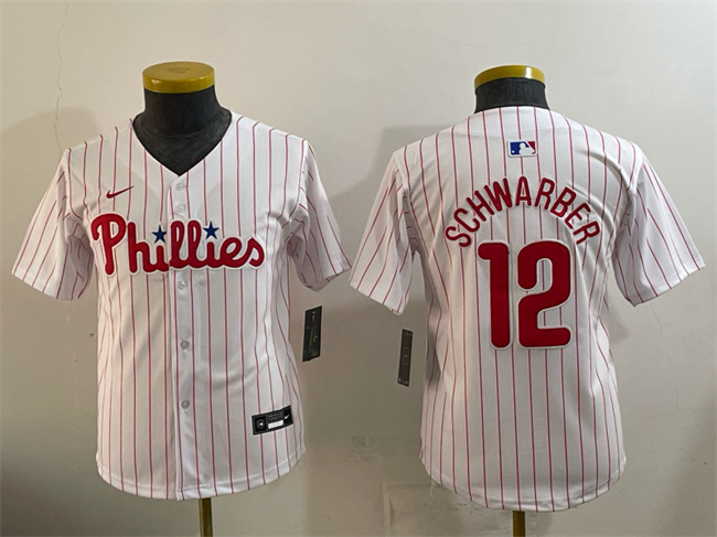 Youth Philadelphia Phillies #12 Kyle Schwarber White Limited Stitched Jersey