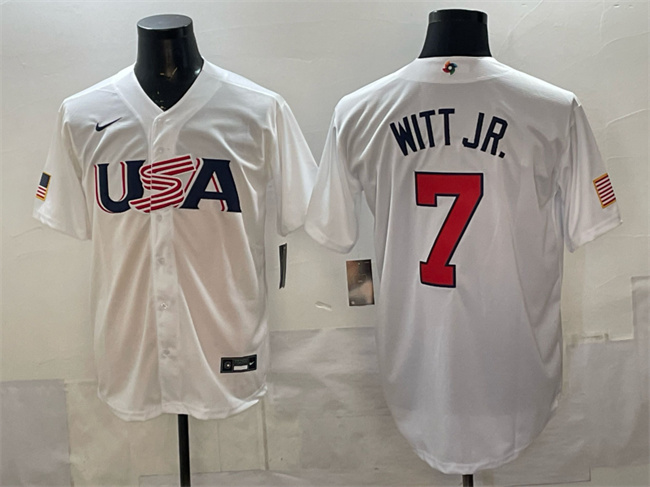 Men's USA Baseball #7 Bobby Witt Jr. White World Baseball Classic Stitched Jersey
