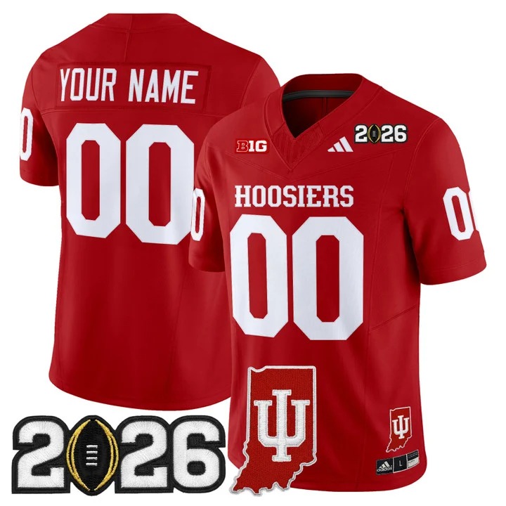 Men's Indiana Hoosiers Custom Crimson 2026 CFP Final & Indiana State Patch F.U.S.E. Vapor Limited Stitched Jersey