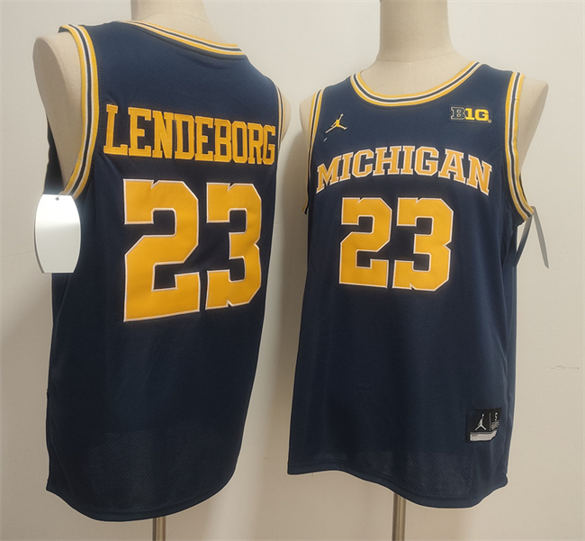 Men's Michigan Wolverines #23 Yaxel Lendeborg Navy 2026 Stitched Basketball Jersey