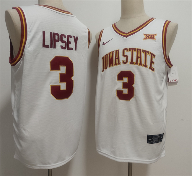 Men's Iowa State Cyclones #3 Tamin Lipsey White 2026 Stitched Basketball Jersey