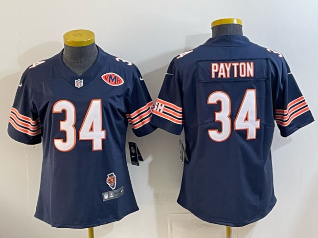 Women's Chicago Bears #34 Walter Payton Navy VMH & Illinois Patch Vapor Limited Stitched Jersey(Run Small)
