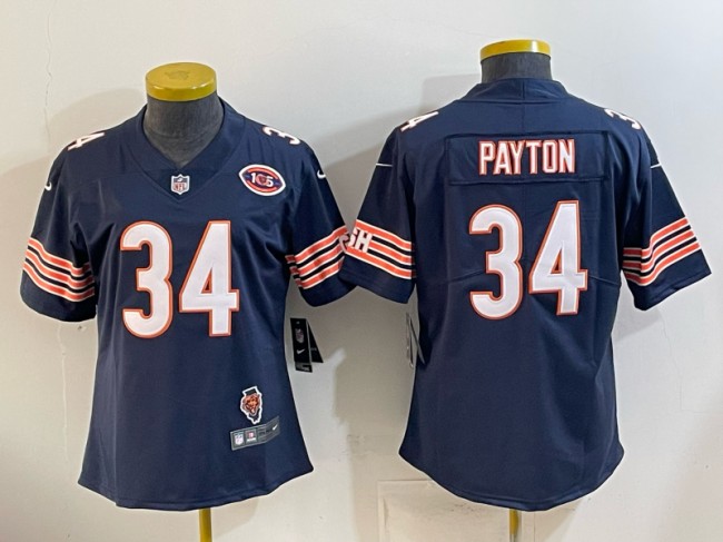 Women's Chicago Bears #34 Walter Payton Navy 105th & Illinois Patch Vapor Limited Stitched Jersey(Run Small)