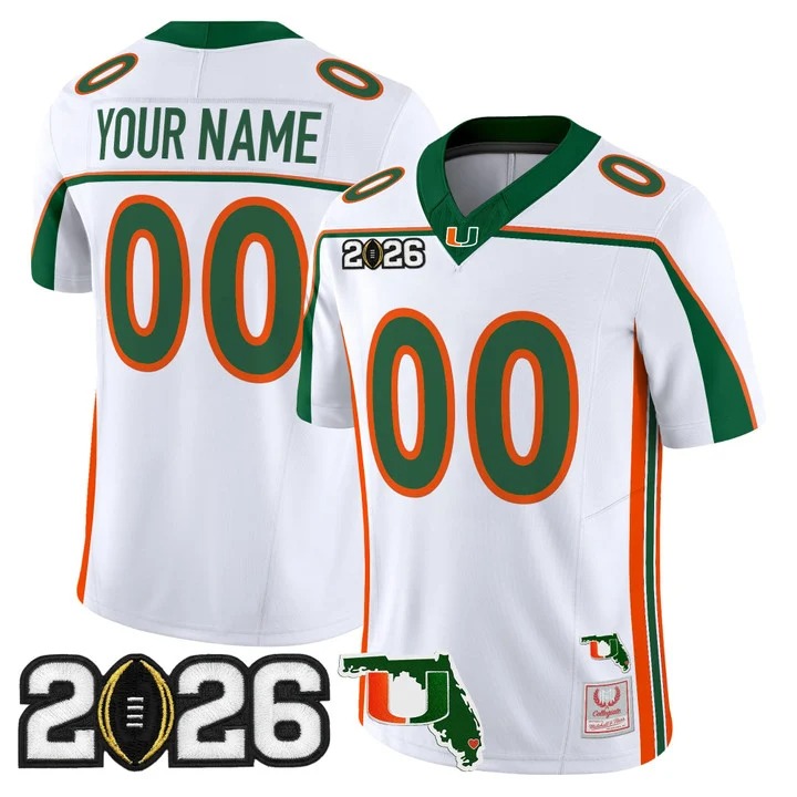 Men's Miami Hurricanes Custom White Throwback 2026 CFP Final & Florida Patch F.U.S.E. Vapor Limited Stitched Jersey