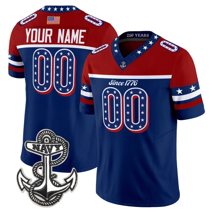 Men's Navy Midshipmen Custom America 250th F.U.S.E. Vapor Limited Stitched Jersey