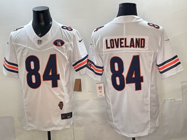 Men's Chicago Bears #84 Colston Loveland White F.U.S.E. Illinois & 76 Patch Vapor Limited Stitched Jersey