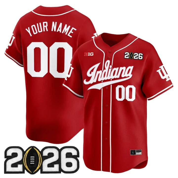Men's Indiana Hoosiers Baseball Custom Crimson 2026 CFP Final Patch Limited Stitched Jersey