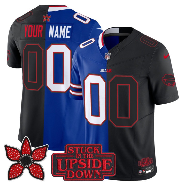 Men's Buffalo Bills Custom Black Royal 'Upside Down Edition' Vapor Limited Stitched Jersey