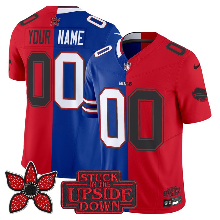 Men's Buffalo Bills Custom Red Royal 'Upside Down Edition' Vapor Limited Stitched Jersey