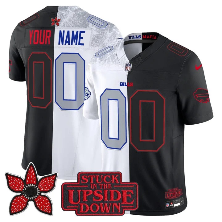 Men's Buffalo Bills Custom Black Rivalries 'Upside Down Edition' Vapor Limited Stitched Jersey