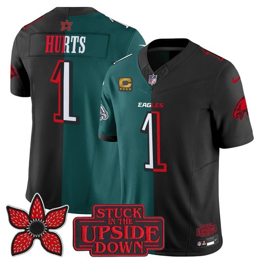 Men's Philadelphia Eagles #1 Jalen Hurts Black Midnight Green 'Upside Down Edition' F.U.S.E. Vapor Limited Stitched Jersey