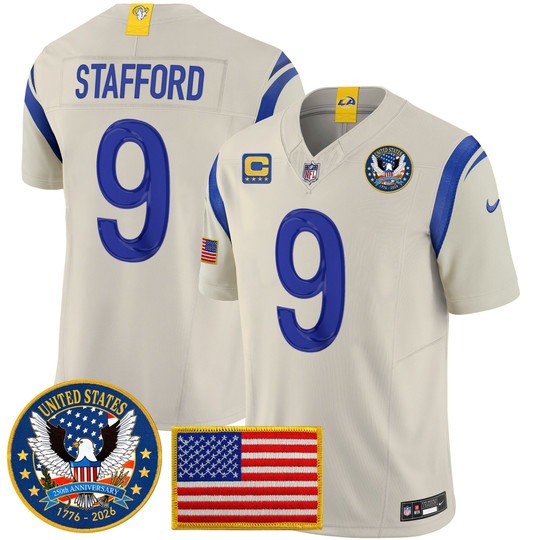 Men's Los Angeles Rams #9 Matthew Stafford Bone 2026 United States 250th Anniversary Patch F.U.S.E. Vapor Limited Stitched Jersey
