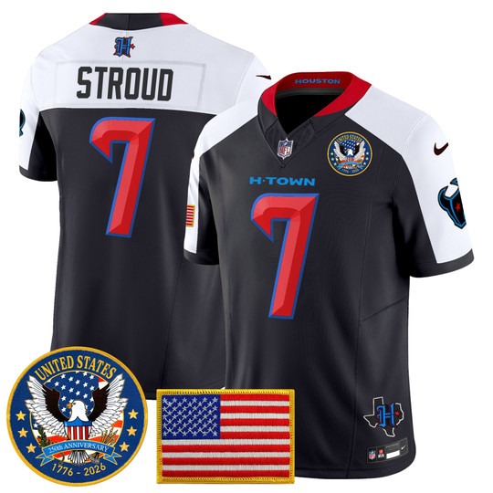 Men's Houston Texans #7 CJ Stroud Navy Alternate United States 250th Anniversary Patch F.U.S.E. Vapor Limited Stitched Jersey