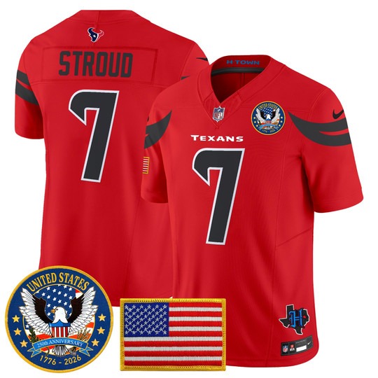 Men's Houston Texans #7 CJ Stroud Red United States 250th Anniversary Patch F.U.S.E. Vapor Limited Stitched Jersey