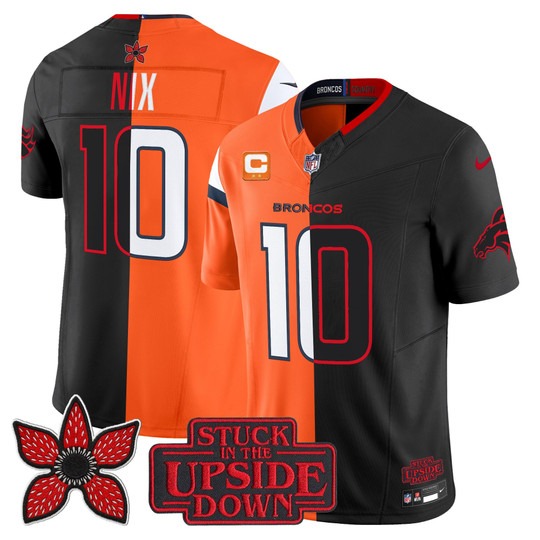 Men's Denver Broncos #10 Bo Nix Black Orange 'Upside Down Edition' F.U.S.E. Vapor Limited Stitched Jersey