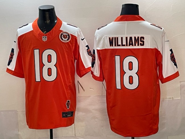 Men's Chicago Bears #18 Caleb Williams Orange White F.U.S.E. Illinois State & Team Patch Vapor Limited Stitched Jersey