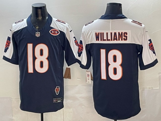 Men's Chicago Bears #18 Caleb Williams Navy White F.U.S.E. Illinois & 105th Patch Vapor Limited Stitched Jersey