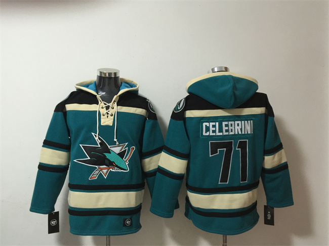 Men's San Jose Sharks #71 Macklin Celebrini Teal Lace-Up Pullover Hoodie