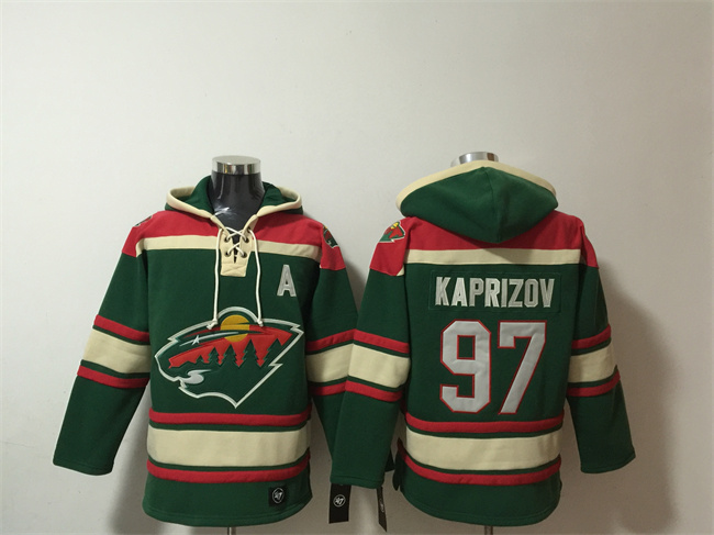 Men's Minnesota Wild #97 Kirill Kaprizov Green Lace-Up Pullover Hoodie