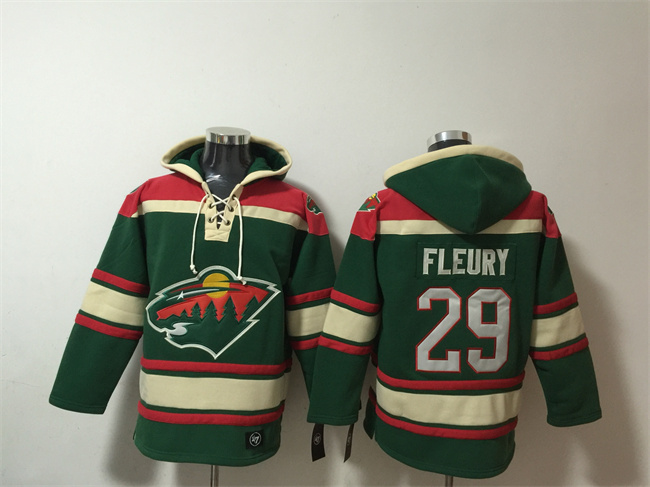 Men's Minnesota Wild #29 Marc-Andre Fleury Green Lace-Up Pullover Hoodie