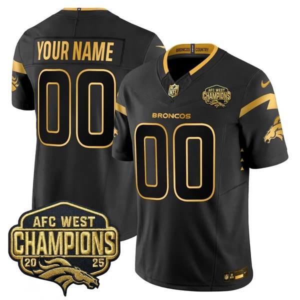 Denver Broncos Custom Black Gold F.U.S.E. 2025 AFC West Division Champions Vapor Limited Stitched Jersey
