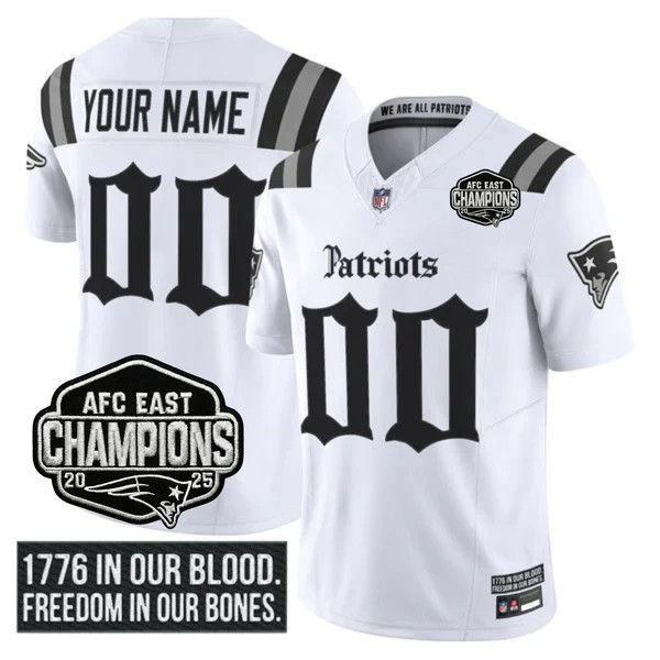 New England Patriots Custom White F.U.S.E. Gothic Revolution Edition 2025 AFC East Division Champions Vapor Limited Stitched Jersey