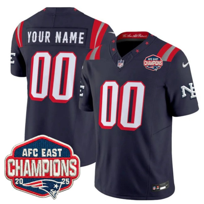 New England Patriots Custom Navy Rivalries F.U.S.E. 2025 AFC East Division Champions Vapor Limited Stitched Jersey