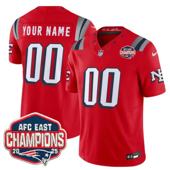New England Patriots Custom Red Rivalries F.U.S.E. 2025 AFC East Division Champions Vapor Limited Stitched Jersey