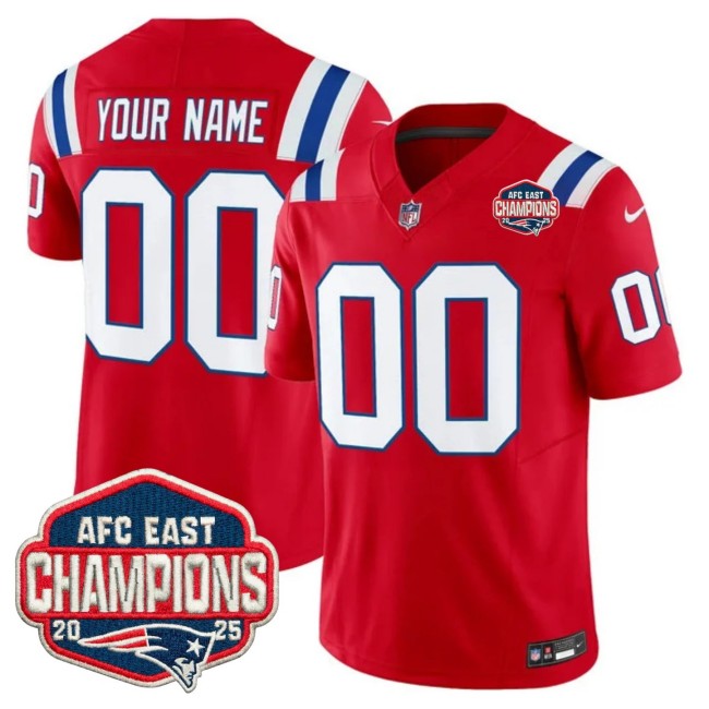 New England Patriots Custom Red F.U.S.E. 2025 AFC East Division Champions Vapor Limited Stitched Jersey