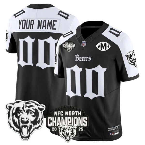 Chicago Bears Custom Black White F.U.S.E. 'Gothic Midway Legacy' 2025 NFC North Division Champions Vapor Limited Stitched Jersey