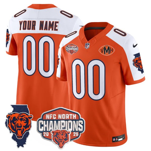 Chicago Bears Custom Orange White F.U.S.E. 2025 NFC North Division Champions Vapor Limited Stitched Jersey