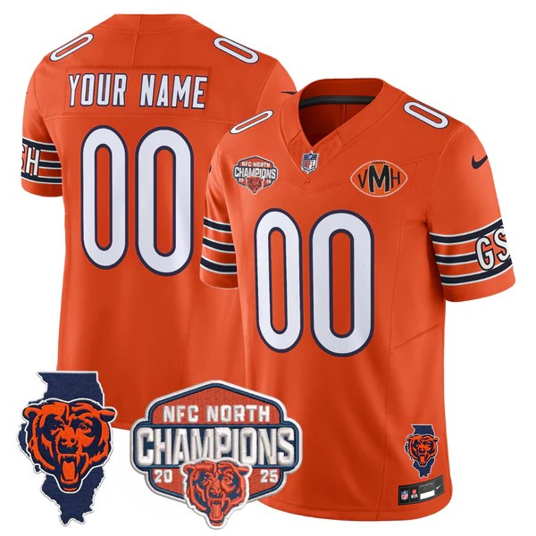 Chicago Bears Custom Orange F.U.S.E. 2025 NFC North Division Champions Vapor Limited Stitched Jersey
