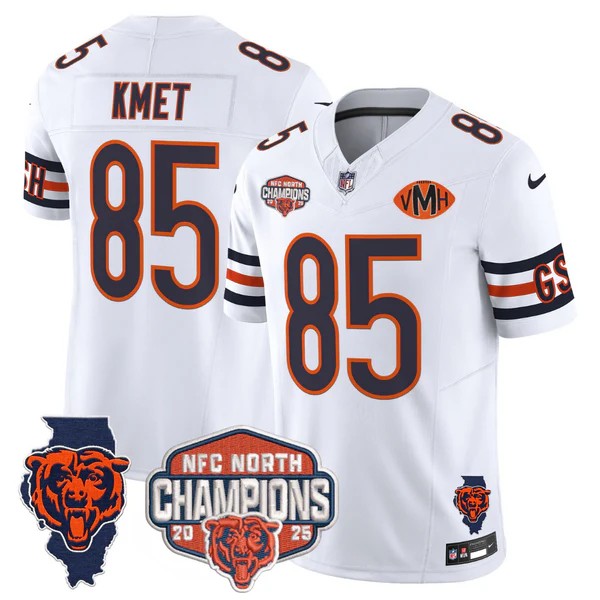 Men's Chicago Bears #85 Cole Kmet White F.U.S.E. 2025 NFC North Division Champions Vapor Limited Stitched Jersey