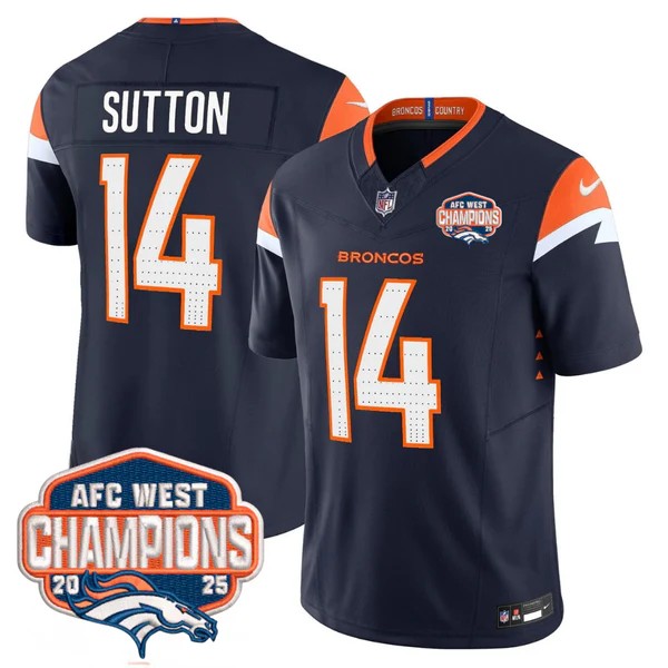 Men's Denver Broncos #14 Courtland Sutton Navy F.U.S.E. 2025 AFC West Division Champions Vapor Limited Stitched Jersey