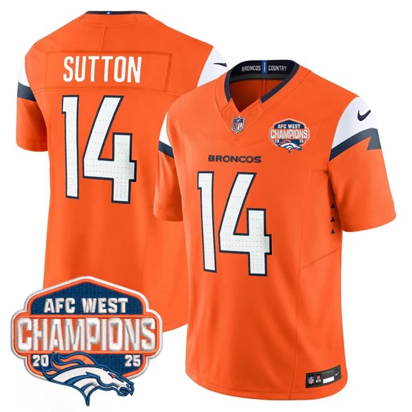 Men's Denver Broncos #14 Courtland Sutton Orange F.U.S.E. 2025 AFC West Division Champions Vapor Limited Stitched Jersey