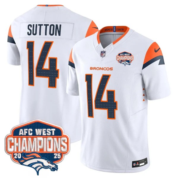 Men's Denver Broncos #14 Courtland Sutton White F.U.S.E. 2025 AFC West Division Champions Vapor Limited Stitched Jersey