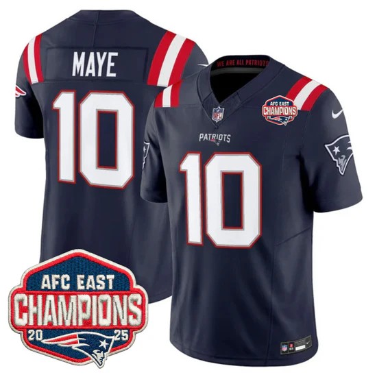 Men's New England Patriots #10 Drake Maye Navy F.U.S.E. 2025 AFC East Division Champions Vapor Limited Stitched Jersey