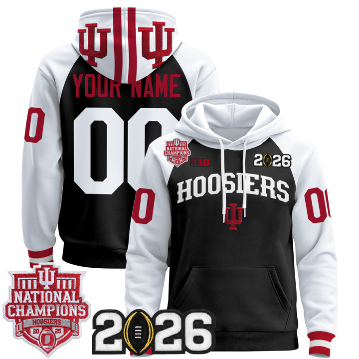 Men & Women & Youth Indiana Hoosiers Custom Black Alternate 2025 National Champions & 2026 CFP Final Patch Premium  Pullover Stitched Hoodie