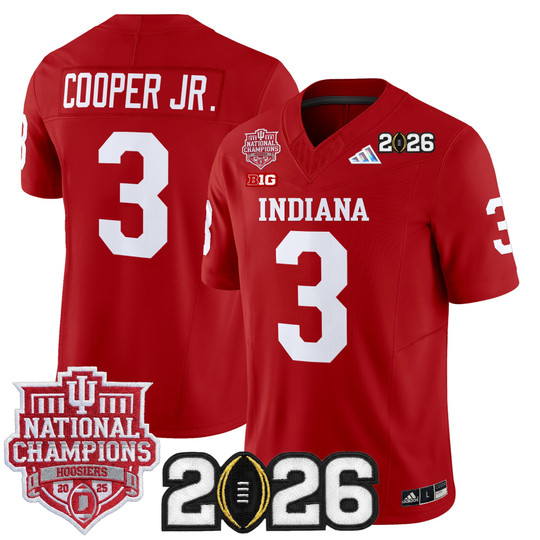 Men & Women & Youth Indiana Hoosiers #3 Omar Cooper Jr. Crimson 2025 National Champions & 2026 CFP Final Patch F.U.S.E. Vapor Limited Stitched Jersey