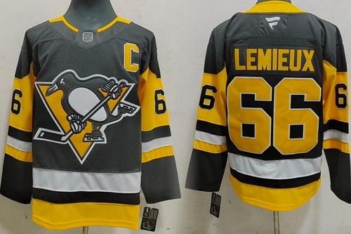 Men's Pittsburgh Penguins #66 Mario Lemieux Black Authentic Stitched Jersey
