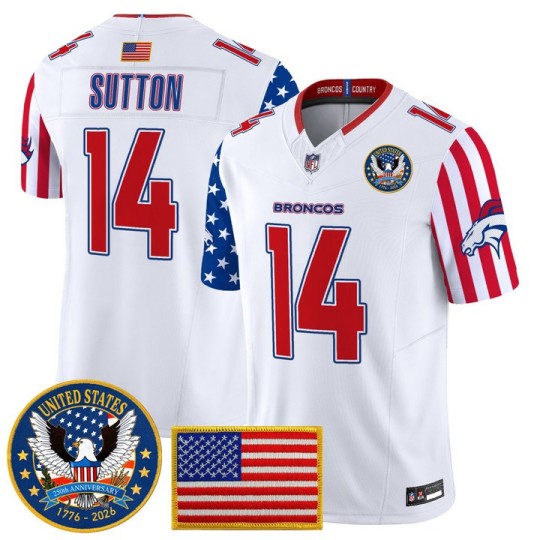 Men's Denver Broncos #14 Courtland Sutton White America250 Edition F.U.S.E. Vapor Limited V2 Stitched Jersey