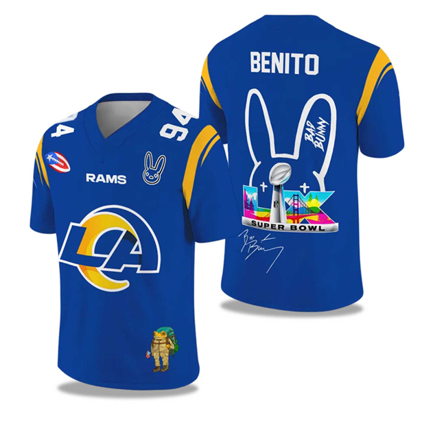 Men's Los Angeles Rams Blue 2025-2026 Super Bowl LX 60 Print Jersey