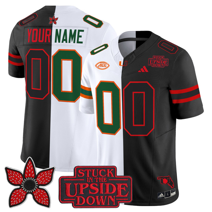 Men's Miami Hurricanes Custom Split White Black 'Upside Down Edition' F.U.S.E. Vapor Limited Stitched Jersey