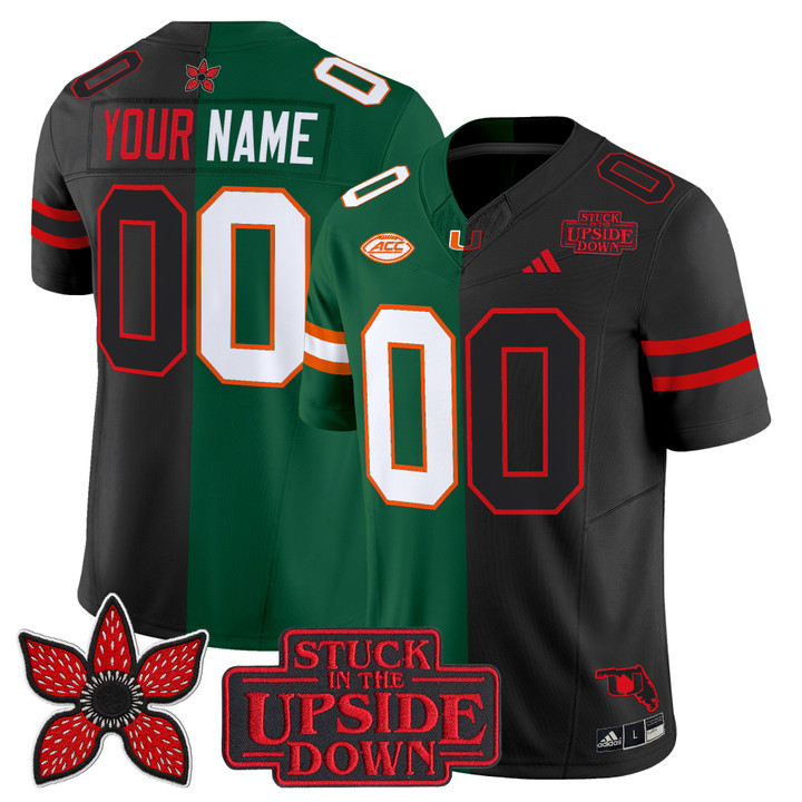 Men's Miami Hurricanes Custom Split Green Black 'Upside Down Edition' F.U.S.E. Vapor Limited Stitched Jersey