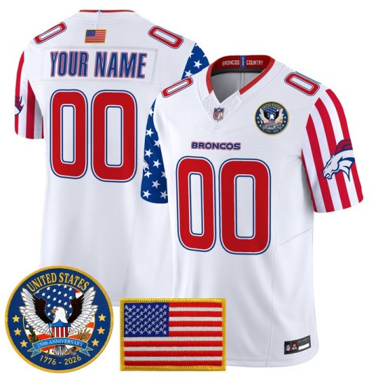 Men's Denver Broncos Custom White America250 Edition F.U.S.E. Vapor Limited V2 Stitched Jersey