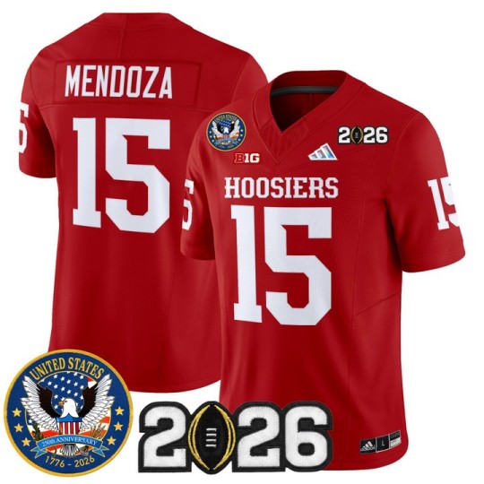 Men's Indiana Hoosiers #15 Fernando Mendoza Crimson United States 250th Anniversary Patch F.U.S.E. Vapor Limited Stitched Jersey