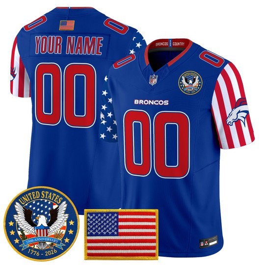 Men's Denver Broncos Custom Royal America250 Edition F.U.S.E. Vapor Limited V2 Stitched Jersey